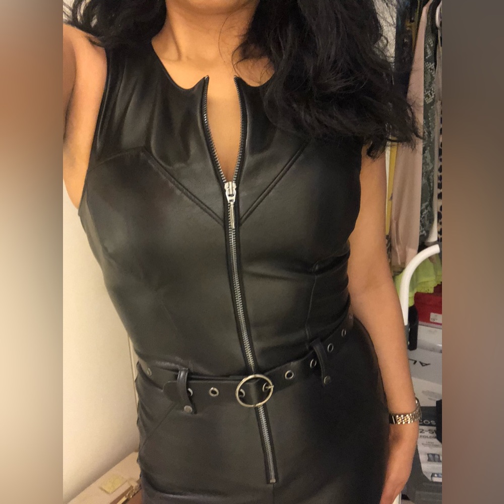 (Sandra) NWT Faux Leather Jumpsuit with Front Zipper from Guess | Size: 2 - Picture 8 of 10